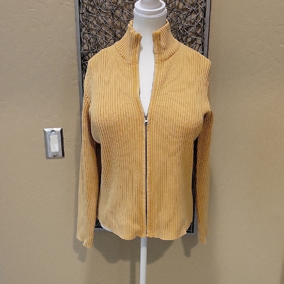 Chico's Sweaters - Chico's Maize Lightly Distressed Finish Ribbed Zip-up Chunky Cardigan